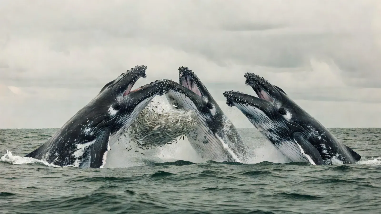 Aerial view of humpback whales and dolphins in Hawaiian waters on Maui whale watching tours