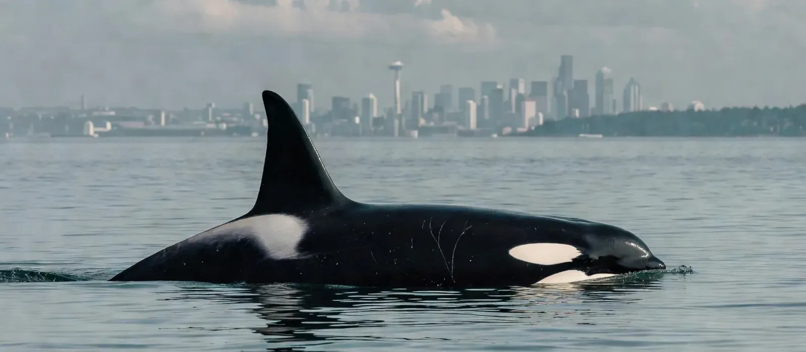Seattle harbor with Mount Rainier in the background — the Pacific Northwest has a dog-welcoming culture and calmer Salish Sea waters suitable for dogs on whale watching boats