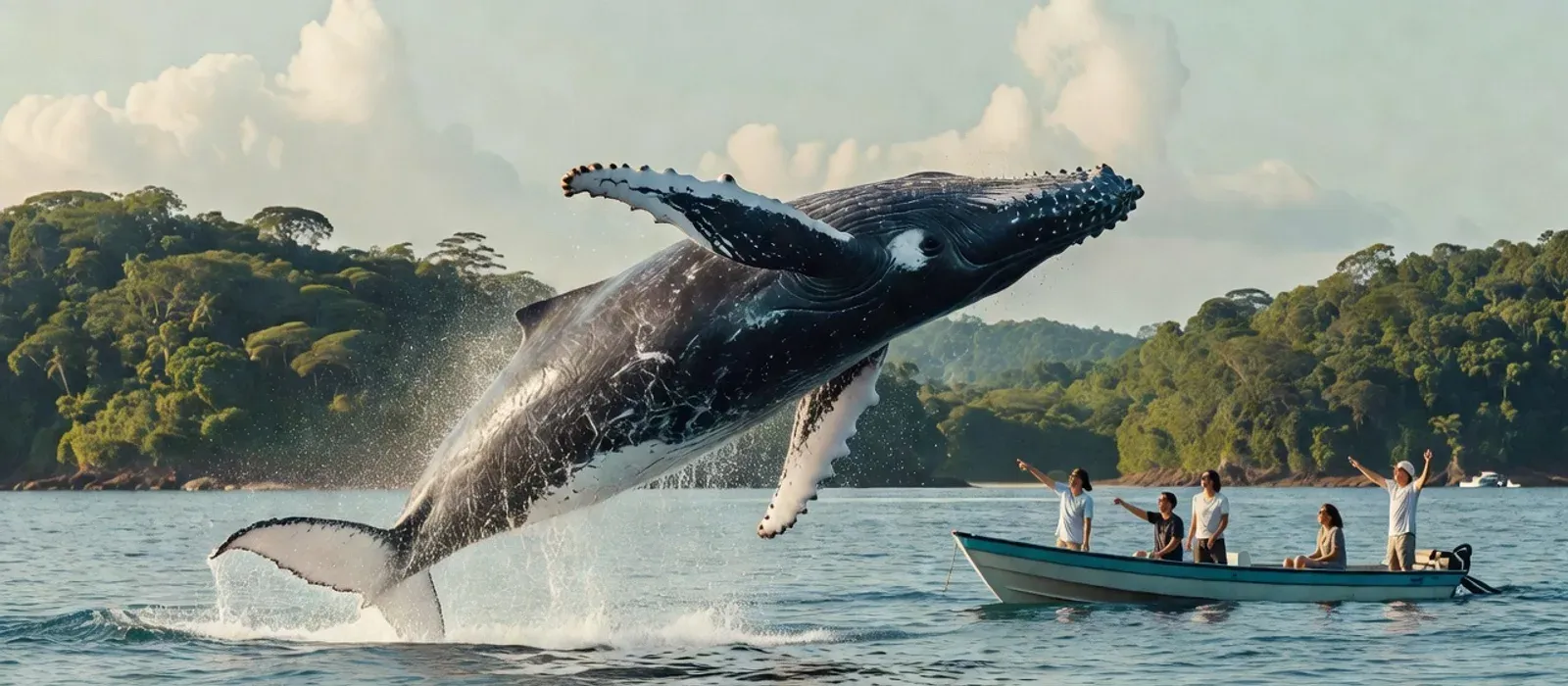 Aerial view of humpback whales and dolphins in Hawaiian waters on Maui whale watching tours